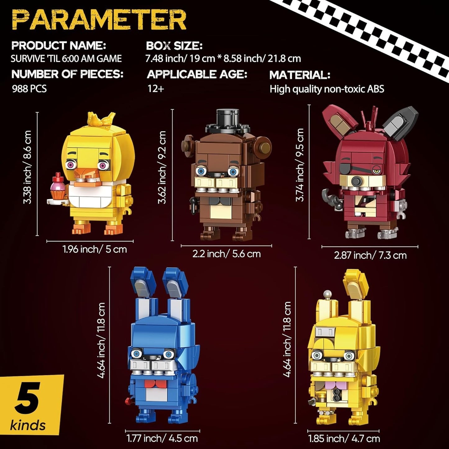 Five Nights Security Breach Building Blocks Toys, Classic Horror Game Five Nights 5 Pcs Action Figures, Great Birthday Presents for Teens, Collectible Present for Game Fans(988PCS)